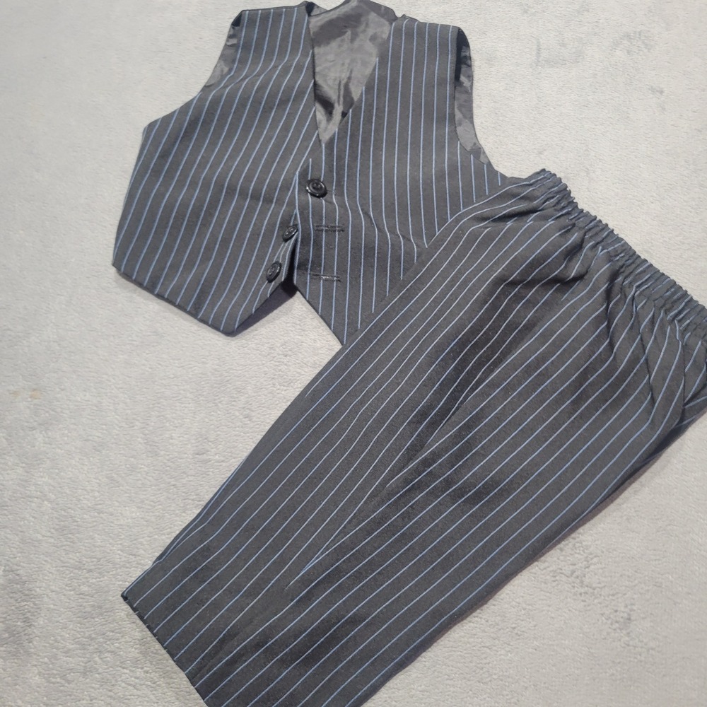 Vest Set Boys 12M Black Blue Pinstripe 2pc Formal Suit Pants Toddler Formal Wear